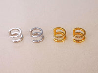 Thumbnail for 2 Pairs of Double Huggie Ear Cuffs with CZ Crystals